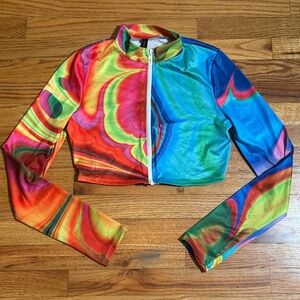 Colorful Cropped Zip-Up Jacket